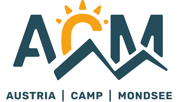 Austria Camp Mondsee Logo des ACM Austria Camp Mondsee mit Sonne und Bergsilhouette.